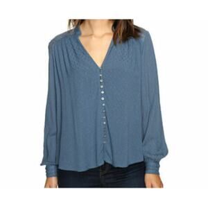 Free People Canyon Rose V-Neck Peasant Blouse Blue‎ Small Flowy Soft girl